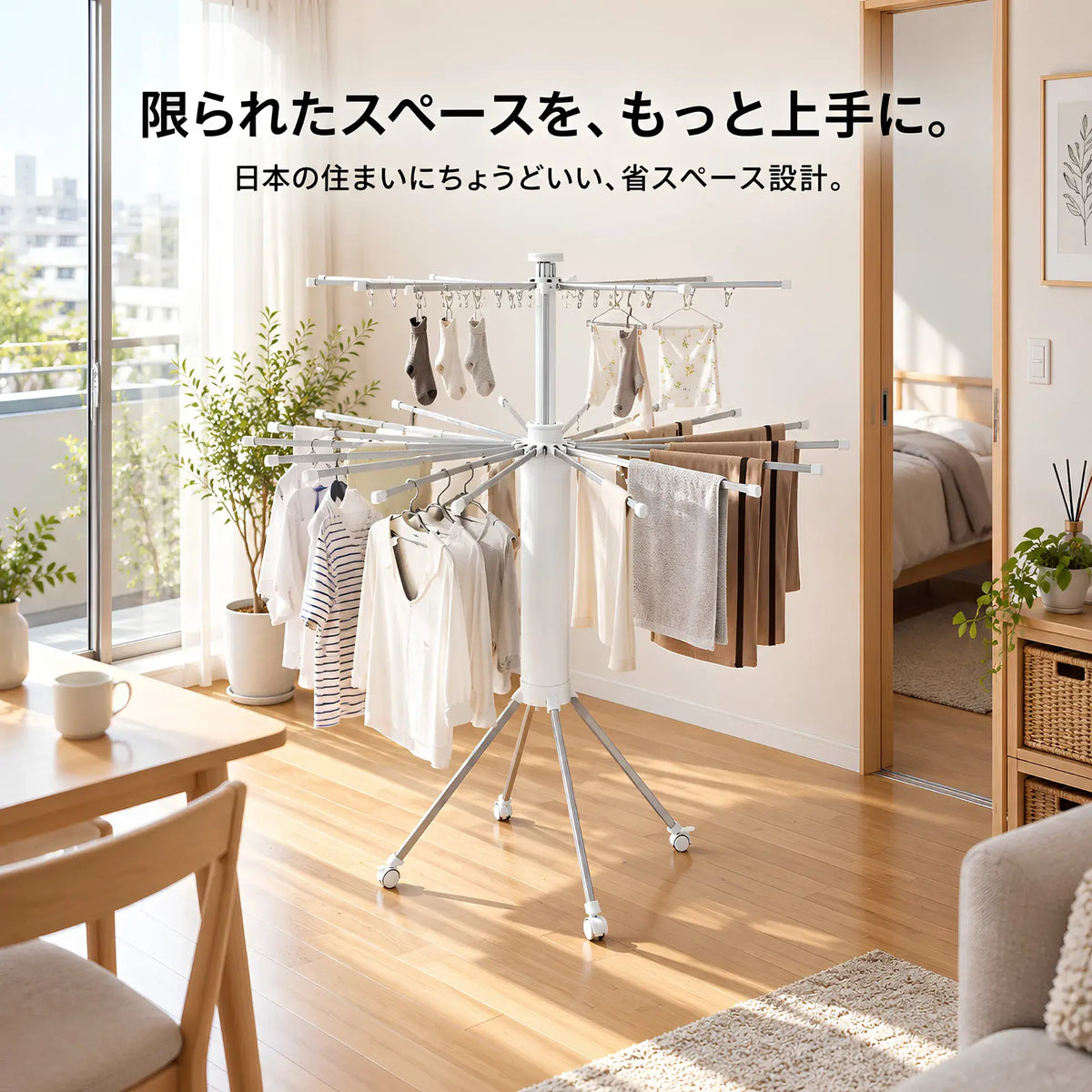 DryStand™ | 省スペース 折りたたみ・伸縮式 ポータブル物干し