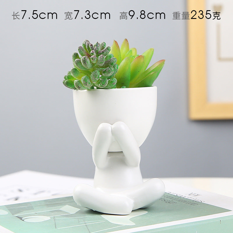Nordic succulent plant flowerpot succulent personality creative ceramic decoration office simple small person lazy potted plant