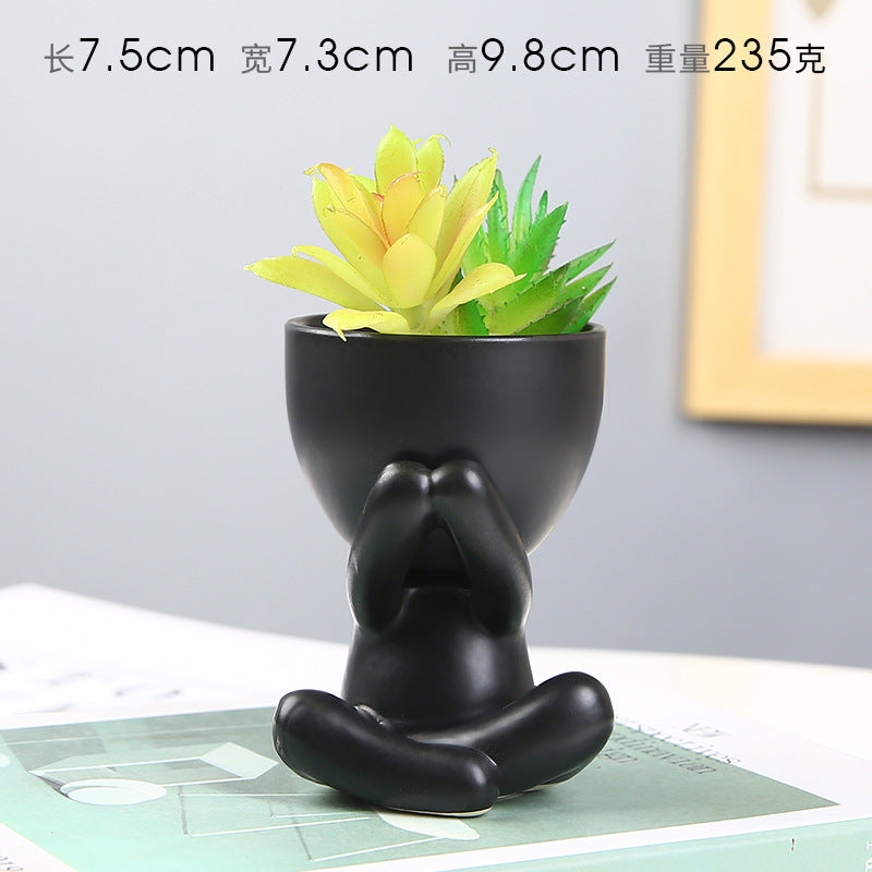 Nordic succulent plant flowerpot succulent personality creative ceramic decoration office simple small person lazy potted plant
