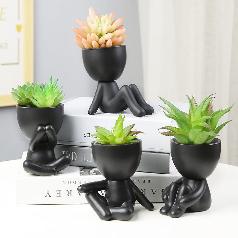 Nordic succulent plant flowerpot succulent personality creative ceramic decoration office simple small person lazy potted plant