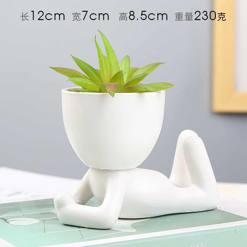 Nordic succulent plant flowerpot succulent personality creative ceramic decoration office simple small person lazy potted plant