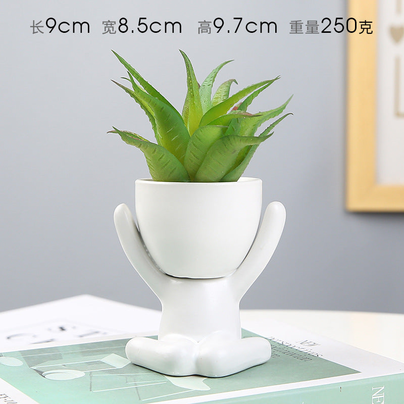 Nordic succulent plant flowerpot succulent personality creative ceramic decoration office simple small person lazy potted plant