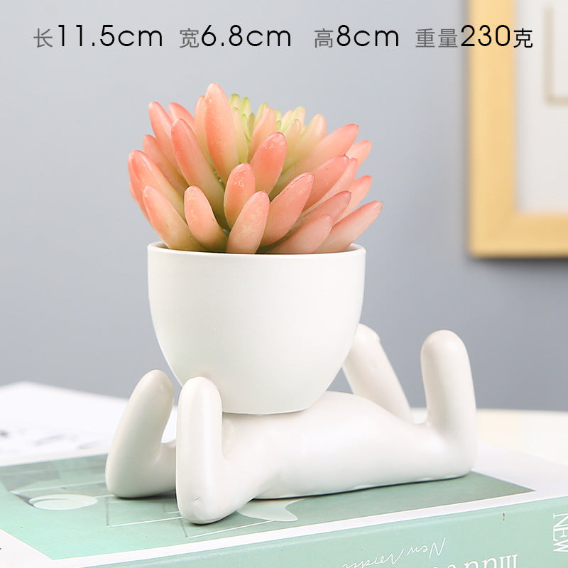Nordic succulent plant flowerpot succulent personality creative ceramic decoration office simple small person lazy potted plant