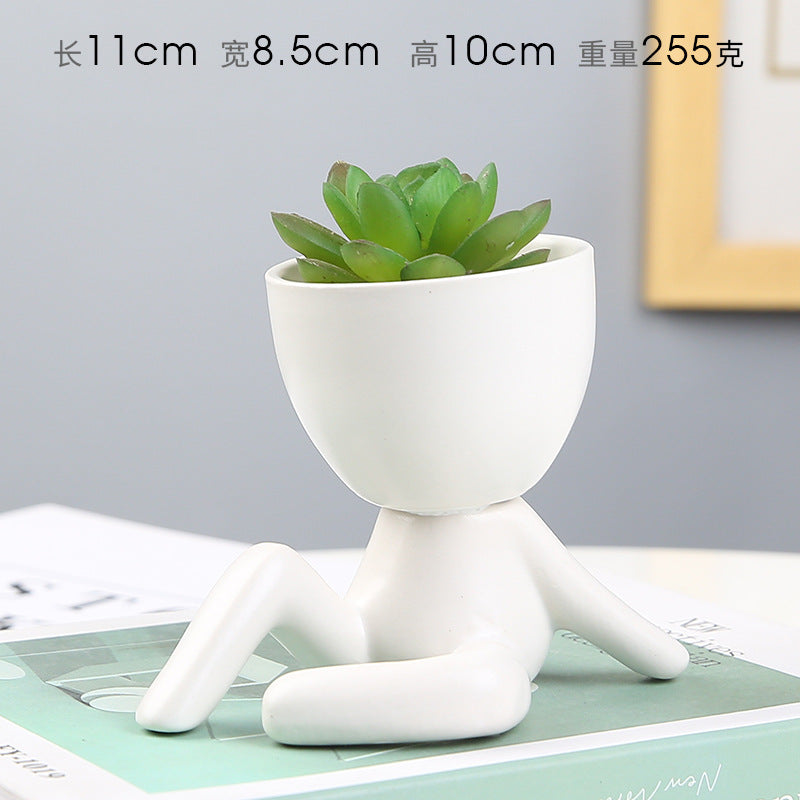 Nordic succulent plant flowerpot succulent personality creative ceramic decoration office simple small person lazy potted plant