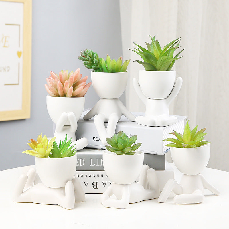 Nordic succulent plant flowerpot succulent personality creative ceramic decoration office simple small person lazy potted plant