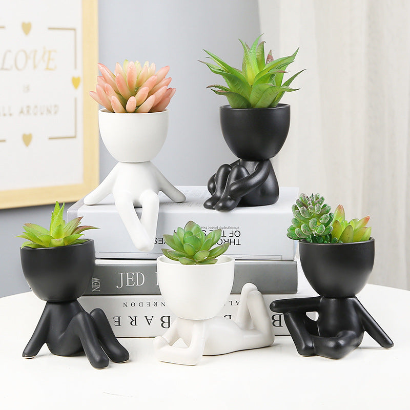 Nordic succulent plant flowerpot succulent personality creative ceramic decoration office simple small person lazy potted plant