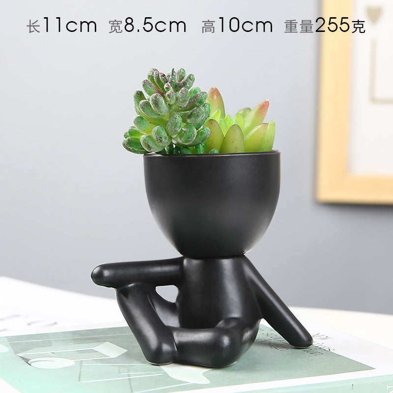 Nordic succulent plant flowerpot succulent personality creative ceramic decoration office simple small person lazy potted plant
